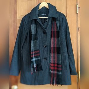 London Fog dark gray jacket with coordinating scarf, women's size XL